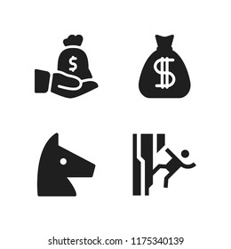 greece icon. 4 greece vector icons set. climbing, money bag and trojan icons for web and design about greece theme