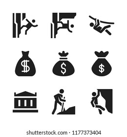 greece icon. 9 greece vector icons set. money bag, climbing and parthenon icons for web and design about greece theme