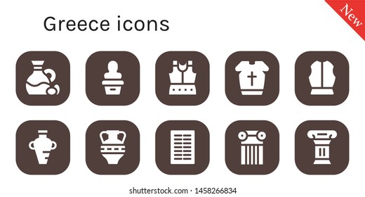 greece icon set. 10 filled greece icons.  Simple modern icons about  - Olive, Statue, Armour, Amphora, Columns, Column