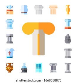 conjunto de iconos de Grecia. 17 iconos de greca plana. Jarrón incluido, columna decorativa, columna, pilar, armadura, diosa, tarro antiguo, estatua, columnas iconos