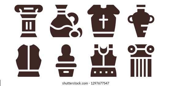  greece icon set. 8 filled greece icons. Simple modern icons about  - Armour, Column, Statue, Olive, Amphora