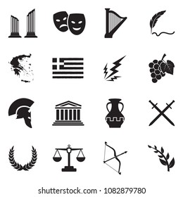 Greece Icons. Black Flat Design. Vector Illustration. 