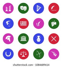 Greece Icons. White Flat Design In Circle. Vector Illustration. 