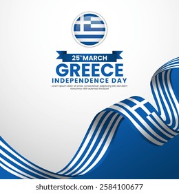 Greece Independence day 25 March square banner background with waving ribbon flag