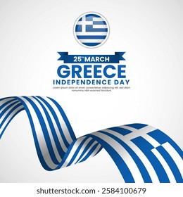 Greece Independence day 25 March square banner background with waving ribbon flag