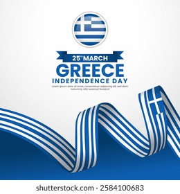 Greece Independence day 25 March square banner background with waving ribbon flag
