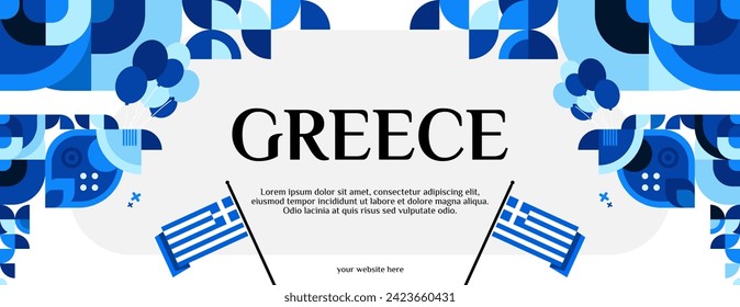 Greece Independence Day banner in modern geometric style. Wide banner for website, social and more with typography. Illustration for national holiday celebration party. Happy Greek Independence Day