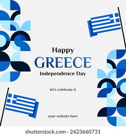 Griechenland Independence Day Banner im modernen geometrischen Stil. Quadratisches Banner für soziale Medien und mehr mit Typografie. Illustration für nationale Feiertagsfeier. Glücklicher griechischer Unabhängigkeitstag