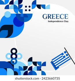 Greece Independence Day banner in modern geometric style. Square banner for social media and more with typography. Illustration for national holiday celebration party. Happy Greek Independence Day