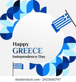 Griechenland Independence Day Banner im modernen geometrischen Stil. Quadratisches Banner für soziale Medien und mehr mit Typografie. Illustration für nationale Feiertagsfeier. Glücklicher griechischer Unabhängigkeitstag