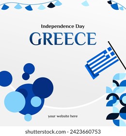 Greece Independence Day banner in modern geometric style. Square banner for social media and more with typography. Illustration for national holiday celebration party. Happy Greek Independence Day