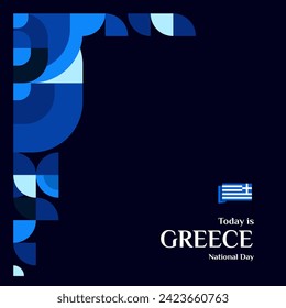 Banner del Día de la Independencia de Grecia de estilo geométrico moderno. Banner cuadrado para medios sociales y más con tipografía. Ilustración de la fiesta nacional de celebración de fiestas. Feliz Día de la Independencia de Grecia