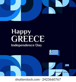 Griechenland Independence Day Banner im modernen geometrischen Stil. Quadratisches Banner für soziale Medien und mehr mit Typografie. Illustration für nationale Feiertagsfeier. Glücklicher griechischer Unabhängigkeitstag