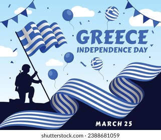 Greece Independence Day typography poster. Greek holiday celebrate on March 25. Vector template for banner, flyer, sticker, greeting card, postcard, etc.

