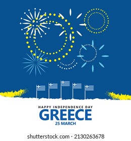 Greece independence day vector celebration illustration with national flag and fireworks.