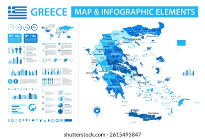 Greece Infographic Map with Data Visualization Elements - Vector Map of Greece