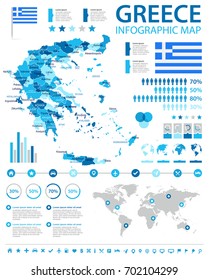 Greece infographic map and flag - vector illustration