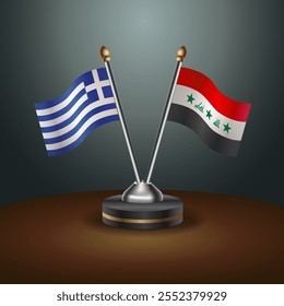 Greece and Iraq table flags relation  with gradient backgrund. Vector Illustration