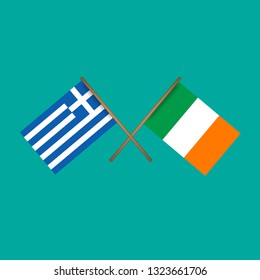 Greece and Ireland crossed flags.Language learning or travel concept 