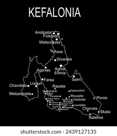 Greece island Cephalonia map  vector line contour silhouette illustration isolated on black background.