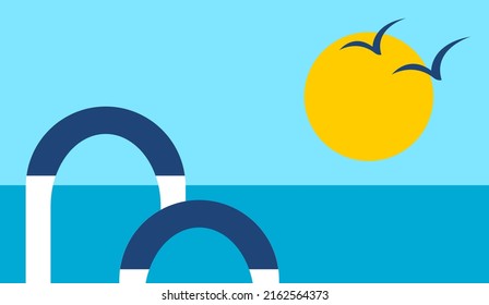 greece island sun and gulls vector logo for your design or project