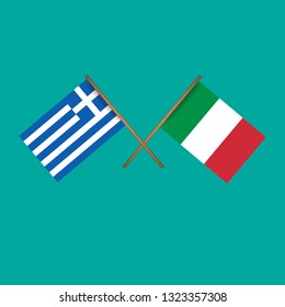 Greece and Italy crossed flags.Language learning or travel concept