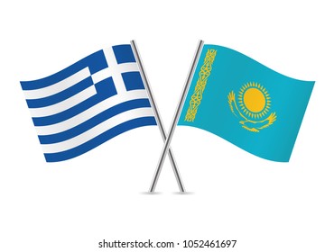 Greece and Kazakhstan and flags. Vector illustration.