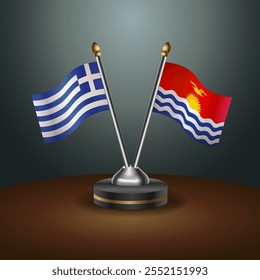 Griechenland und Kiribati Tischfahnen Beziehung mit Farbverlauf-Hintergrund. Vektorgrafik