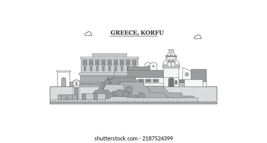 Greece, Korfu city skyline isolated vector illustration, icons