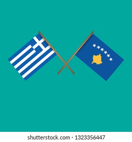 Greece and Kosovo crossed flags.Language learning or travel concept
