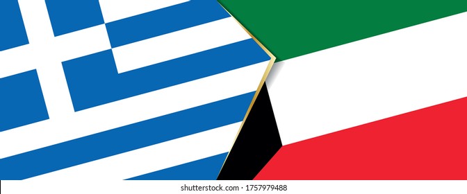 Greece and Kuwait flags, two vector flags symbol of relationship or confrontation.