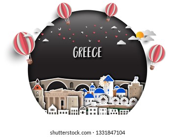Greece Landmark Global Travel And Journey paper background. Vector Design Template.used for your advertisement, book, banner, template, travel business or presentation