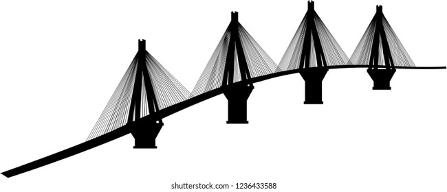 greece landmark, Patras cable bridge vector for your design or logo. Charilaos Trikoupis rio - antirrio bridge.