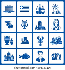 Greece Landmarks and cultural features icons design set.