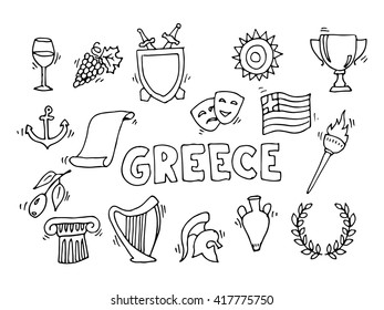 Greece Landmarks and cultural features icons design set