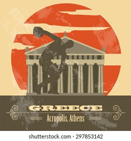 Greece landmarks. Retro styled image. Vector illustration