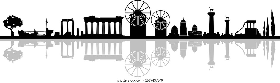 Greece Landscape Skyline Silhouette Vector