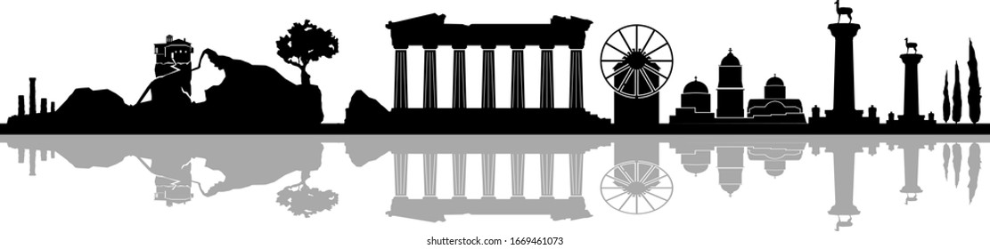 Greece Landscape Skyline Silhouette Vector