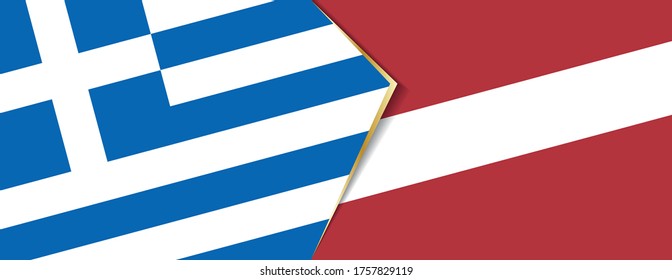 Greece and Latvia flags, two vector flags symbol of relationship or confrontation.