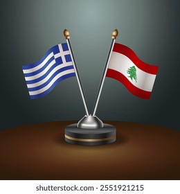 Greece and Lebanon table flags relation  with gradient backgrund. Vector Illustration