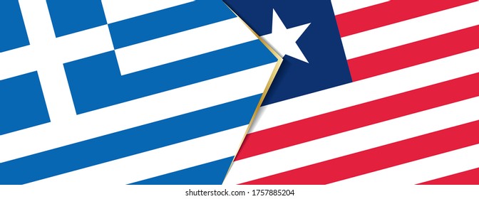 Greece and Liberia flags, two vector flags symbol of relationship or confrontation.