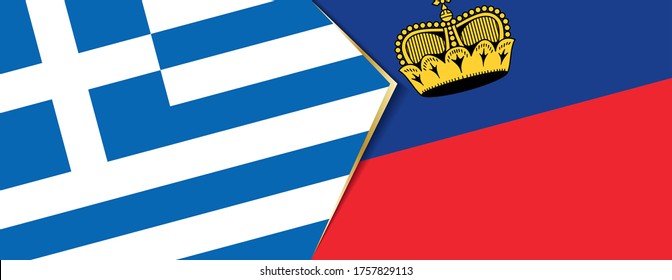 Greece and Liechtenstein flags, two vector flags symbol of relationship or confrontation.
