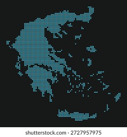 Griechenland Hellblaue gepunktete Karte auf schwarzem Hintergrund für Technologiezentren im Mittelmeerraum
