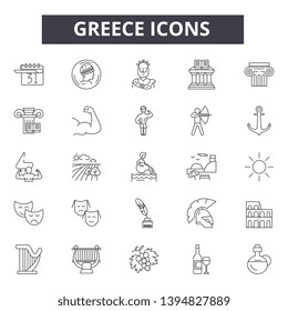 Greece line icon signs.  Linear vector outline illustration set concept.