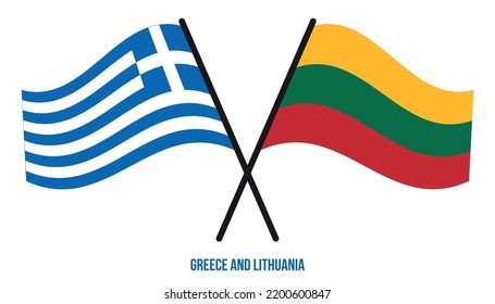 Greece and Lithuania Flags Crossed And Waving Flat Style. Official Proportion. Correct Colors.