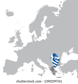 Greece Location Map in Europe. 3d Greece flag map marker location pin. High quality map of Greece.  Vector illustration EPS10.