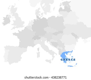 Greece location modern detailed map. All european countries without names. Vector template of beautiful flat grayscale map design with Hellenic Republic name text and border location