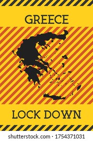 Greece Lock Down Sign. Yellow country pandemic danger icon. Vector illustration.