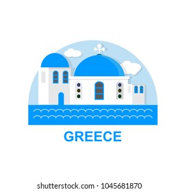 Greece Logo. Santorini city background, flat icon travel design.