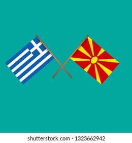 Greece and Macedonia crossed flags.Language learning or travel concept 